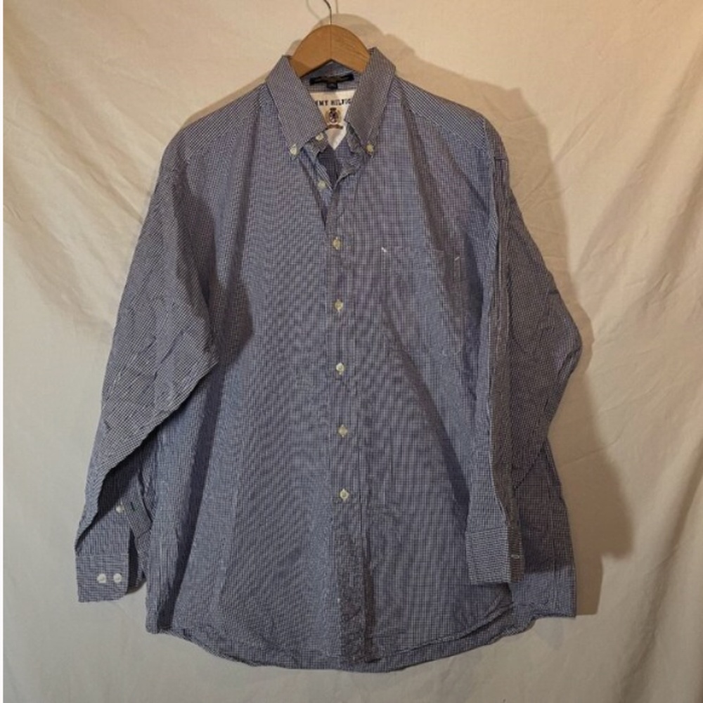 Vintage Tommy Hilfiger Shirt Mens 16 32-33 Blue Checkered Button Up Long Sleeve